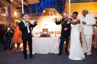 Wedding toast with bride and groom